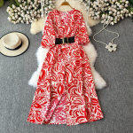 Prantsuse stiilis pikk suvine uus naiste r&otilde;ivas k&otilde;rgekvaliteediline tekstuur k&otilde;rgekvaliteediline peen V-kaelusega kleit One size fits all