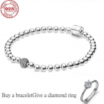 Originaal Autentne 100% 925 Sterling H&otilde;be Pan Klaasp&auml;rlid Naistele Moodne Klassikaline Luksuslik DIY Ehted V&otilde;lu K&auml;ev&otilde;ru 19cm