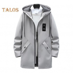 Meeste mantliga kapuutsiga n&ouml;&ouml;riga pikkade varrukatega keskmise pikkusega jakk taskutega, &uuml;hev&auml;rviline t&otilde;mblukuga plekiga tuulepluus M beež