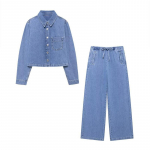 S&uuml;gisene &scaron;ikk naiste kauboi &uuml;likond, &uuml;herealised lahtised jakid, pikad p&uuml;ksid, moodne kaheosaline komplekt S helesinine v&auml;rv