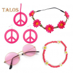 1 komplekt Naiste kost&uuml;&uuml;mide aksessuaaride komplekt Rahum&auml;rk, lilledega helmestega kaunistus 60ndate 70ndate diskopeo soosib Cosplay k&otilde;rvar&otilde;ngaid p&auml;ikeseprillid kaelakee peapaela komplekt Sets helesinine v&auml;rv