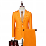 Jakk + p&uuml;ksid, moodne ametlik kleit, meeste &uuml;likonnakomplekt, meeste vabaaja pulma&uuml;likonnad, peigmehe Korea slim fit kleit S oranž