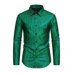 Meeste Fish Scale Bronzing S&auml;rk Kevad-s&uuml;gis rev pikk varruka &uuml;he rinnaga s&auml;rk Slim Fit vabaaja banketis&auml;rk Klubiriided M roheline