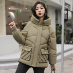 Talvine naiste k&uuml;lma mantel Korea stiilis 2023, uus mood, paks, soe kapuuts, l&uuml;hikesed parkad, taskutega naiste talveriided M punane