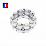 Compagnie G&eacute;n&eacute;rales des Perles - Bague 2 Rangs - V&eacute;ritable Perle de Culture d'Eau Douce Bouton Gris - Taille R&eacute;glable - Bijou Femme