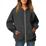 Naiste vabaaja moe &uuml;hev&auml;rviline pikkade varrukatega tasku lukuga kapuutsiga pingutusn&ouml;&ouml;riga dressipluus jakk XL pruun