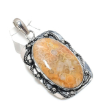 Natural Fossil Coral Gemstone 925 Sterling Silver Jewelry Pendant 2.56 b4d35