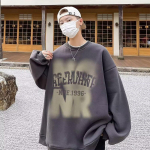 Tr&uuml;kitud s&uuml;gistalvine kampsun meeste kevad ja s&uuml;gis 2024 Korea uus &uuml;mmargune kaelus, vaba topp &scaron;ikk Hongkongi stiilis trendikas M must