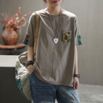 Suvine naiste T-s&auml;rk Puuvillane T-s&auml;rk Mood Lilletr&uuml;kis Patchwork Tops T-s&auml;rgid Kodukandmine S&auml;rk lahtine vabaaja L roosa
