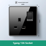 Luksuslik karastatud klaasist seinavalgusti l&uuml;liti nupp must &Uuml;hendkuningriigi pistik 13A universaalne seinakontakt USB, 220V1gang2way kiirusl&uuml;litiga