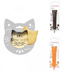Kit pour biscuit en relief Chat + 2 Stylos au chocolat marron et orange