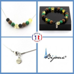 Pierres et Min&eacute;raux. Parure Bracelet Collier Perles Citrine + Malachite + Onyx noir mat + Taille personnalisable.