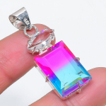 Bi-Color Tourmaline, Topaz Handmade 925 Sterling Silver Pendant 1.77 y7p46