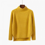 K&otilde;rge kaelusega sviiter naiste s&uuml;gis- ja talves&auml;rk, avara kootud kampsun Korea versioon must pikkade varrukatega aluss&auml;rk XL kollane