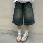 Retro Pesupesuga Ni&scaron;i Denim L&uuml;hikesed P&uuml;ksid Meestele ja Naistele Sirge Laias&auml;&auml;rega Kulutatud Vabaaja L&uuml;hikesed P&uuml;ksid Naistele XXXL sinine