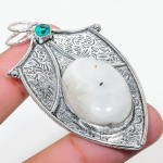 Rainbow Moonstone, Blue Topaz 925 Sterling Silver Jewelry Pendant 2.64 z0l52