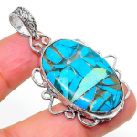 Copper Blue Turquoise 925 Sterling Silver Jewelry Pendant 2.01 r9n92