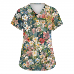 Naiste moodsad V-kaelusega l&uuml;hikeste varrukatega t&ouml;&ouml;r&otilde;ivad, taskutega, tr&uuml;kitud topid XXL beež