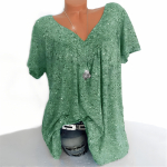 Naistemood vabaaja suve lillemustriga l&uuml;hikeste varrukatega V-kaelusega pluusid ja s&auml;rgid S roheline