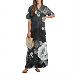 Naiste Mood Tr&uuml;kiga &Ouml;&ouml;s&auml;rk Koduriided L&uuml;hikeste Varrukatega Taskutega &Ouml;&ouml;s&auml;rk Pikk Kleit L must