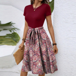 Naiste moekas retro mustriga tr&uuml;kiga v&auml;rviplokiga v&ouml;&ouml;ga vabaaja kleit L sinine