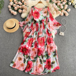 Suvelilleseeria Elegantne Print Fairy New Mere&auml;&auml;rne kellukesega varrukatega lendlev &scaron;ifoonkleit S