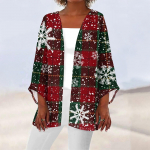 Naiste vabaaja moe j&otilde;ulutr&uuml;kiga kerge keskmise pikkusega jakkkardigan XXXL
