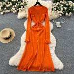 S&uuml;gis Talv Naiste Br&auml;nd Disainer Moelava Peokleidid Pikkade Varrukatega Kootud Kampsun Pikk Maxi Pullover R&uuml;&uuml; One size oranž