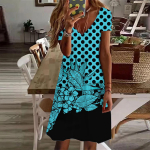 Suvemood naiste V-kaelusega l&uuml;hikeste varrukatega lillega tr&uuml;kitud kleit Seks-l&uuml;hikese seelikuga kleidid XS