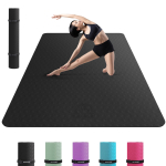 HAPBEAR Jooga &Uuml;lilai Treening 6mm Pilates TPE Fitness Spordiharjutus hoiukotiga Mat, Suur, Mat, Paks, Mat, Kahepoolne libisemiskindel, must