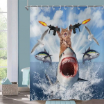 Naljakas kassi du&scaron;ikardin, lahe kassi dinosaurus, Jaapani ookeanilaine sisekujundus, kangas vannitoakardinad, laste maal&auml;hedane puidust vannikardin 120x180cm-47x70in