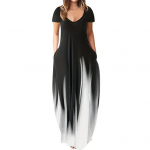 Naiste maksikleit taskutega V-kaelusega l&uuml;hikeste varrukatega, gradientv&auml;rvides kontrastsed A-l&otilde;ikeline t&auml;ispikk kleit igap&auml;evaseks pidulikuks kohtinguteks 2XL