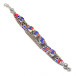 Natural Red Coral, Lapis Gemstone 925 Sterling Silver Bracelet 7-8 u6g72