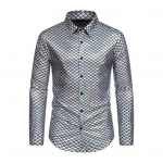 Meeste Fish Scale Bronzing S&auml;rk Kevad-s&uuml;gis rev pikk varruka &uuml;he rinnaga s&auml;rk Slim Fit vabaaja banketis&auml;rk Klubiriided 2XL kuldne