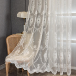 1 paneel Prantsuse elegantne suvine l&auml;bipaistev tikitud kardin helmeornamendiga, sobib elutuppa, magamistuppa, r&otilde;dule, k&ouml;&ouml;ki, aeda, suvilasse 100*200CM
