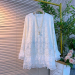 Mood Uus Pikkade varrukatega Patchwork Pitsist S&auml;rk Lahtine Vabaaja &Uuml;hev&auml;rviline &Otilde;&otilde;nes Elegantne Mitmek&uuml;lgne Top XXXL valge