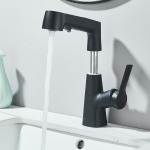 Vannitoa segisti v&auml;ljat&otilde;mmatav p&ouml;&ouml;ratav kuuma ja k&uuml;lma vee v&auml;ljund Valamusegistri kolm veev&auml;ljundirežiimi Vannitoa valamu segisti must