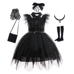 Lapsed Kolmap&auml;ev Addams Kleit Halloweeni Kost&uuml;&uuml;mid Kleit Cosplay Peokost&uuml;&uuml;m 140cm black