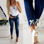 Naiste vabaaja Slim Fit teksad Pearl Lace Contrast Kitsad teksad XXL sinine