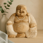 &Otilde;nnelik Buddha kuju K&auml;sit&ouml;&ouml;na nikerdatud valgeks lubjatud puit 30cm
