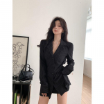 Vintage pluusid Musta triibuga tuunika s&auml;rgid pikkade varrukatega topid Naiste korea moe kontoriproua vana raha esteetiline elegantne S must