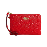 Coach Corner Zip 16 &Uuml;hev&auml;rviline Klassikaline Monogramm Reljeefne T&otilde;mblukuga Kinnis T&auml;rniga Ripats Kaardipesa Naiste rahakott Kuldne Elektripunane CN049-IMRZP Gold & Electric Red