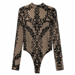 Naiste pits Sheer V kaelusega pikkade varrukatega T-s&auml;rgid Topid Bodysuit Jumpsuit Bodycon Rompers S&uuml;gisriided Clubwear Bodid L beež