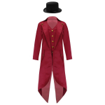 Children&lsquo;s Victorian Magician Costume Set Fake 2 in 1 Gold Button Tailcoat Jacket and Felt Hat for Renaissance Dress Up Party 5-6 Years burgundiapunane