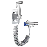 Vannitoa WC-poti komplekt bidee pihustiga, &uuml;ks kahte v&auml;ljalaskeavaga topeltjuhtimisega kraan, 1,5 m painduva voolikuga Silvery gray