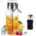 1000ml Kaasaskantav Klaasist Vee Pudel 1 tk L&auml;bipaistev Piima-Mahlaklaas Roostevabast Terasest Tee Infuuseriga Spordiveepudelid J&otilde;usaali Matkamiseks 1.0L black