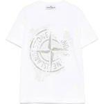 Stone Island Logo &Uuml;mmarguse kaelusega T-s&auml;rk Laste pluusid Valge K1S1621000-10S0128-V0001 8A white