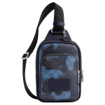 COACH RACER 15 signatuurkujundusega kamuflaažiprint reguleeritav &otilde;larihm kaetud l&otilde;uend ja sile vasikanahast crossbody kott mini meestele sinine ja must must