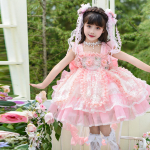 T&uuml;drukute suvine Lolita printsessikleit - koheva stiiliga elegantse lillemustriga, t&auml;iuslik s&uuml;nnip&auml;evadeks beige