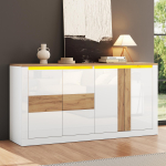 Kapp 140x35x70cm MDF, 4 ust, RGB LED-valgustus, K&otilde;rgl&auml;ikega valge tamme imitatsioon, Reguleeritavad riiulid, Rakenduse ja h&auml;&auml;ljuhtimisega, Elutuba S&ouml;&ouml;gitoa 140 x 35 x 70 cm